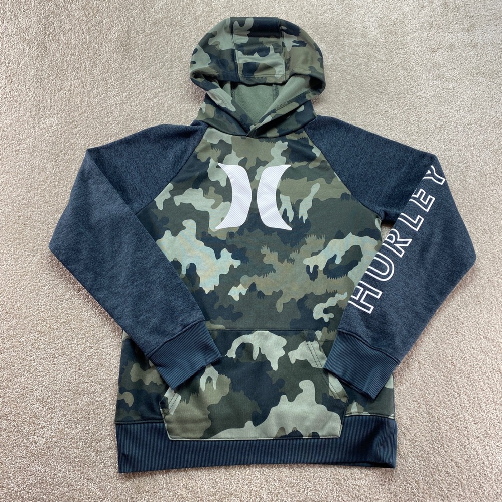 Hurley Camo Hoodie Sweatshirt Youth Boys Large Raglan Sleeve
